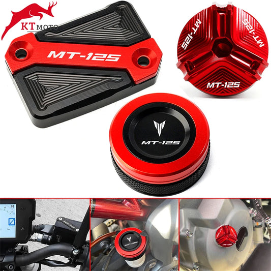 Front & Rear Brake Fluid Reservoir Cap + Oil Filler Cap For Yamaha MT-125